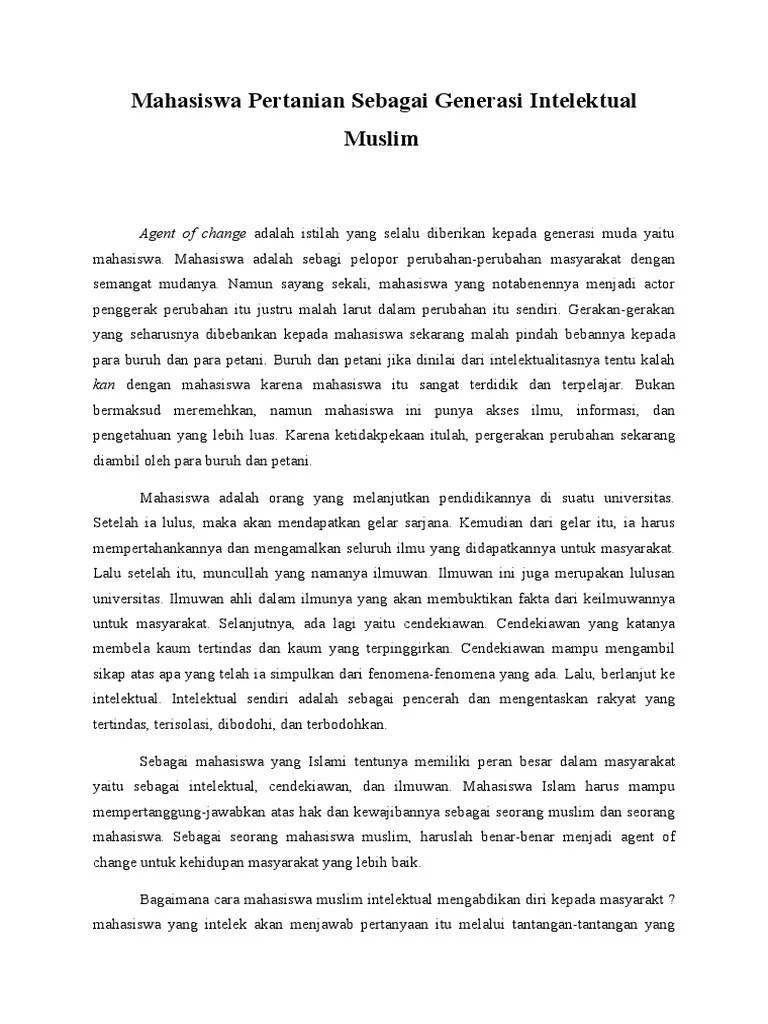 Contoh Essay Mahasiswa Sebagai Generasi Intelektual Muslim