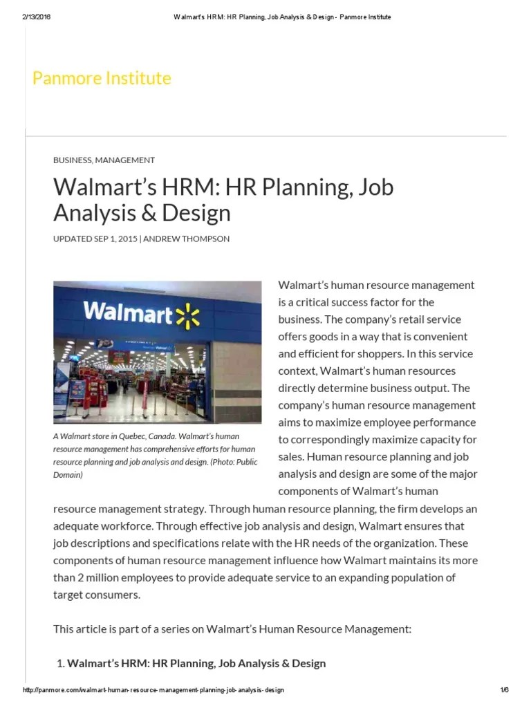 Walmart’s HRM_ HR Planning, Job Analysis & Design Panmore Institute Human Resource