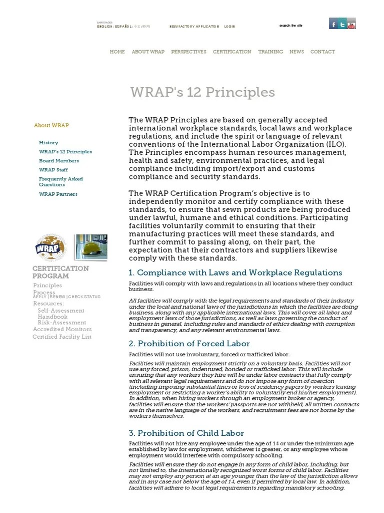 WRAP's 12 Principles PDF Employment Labour Law