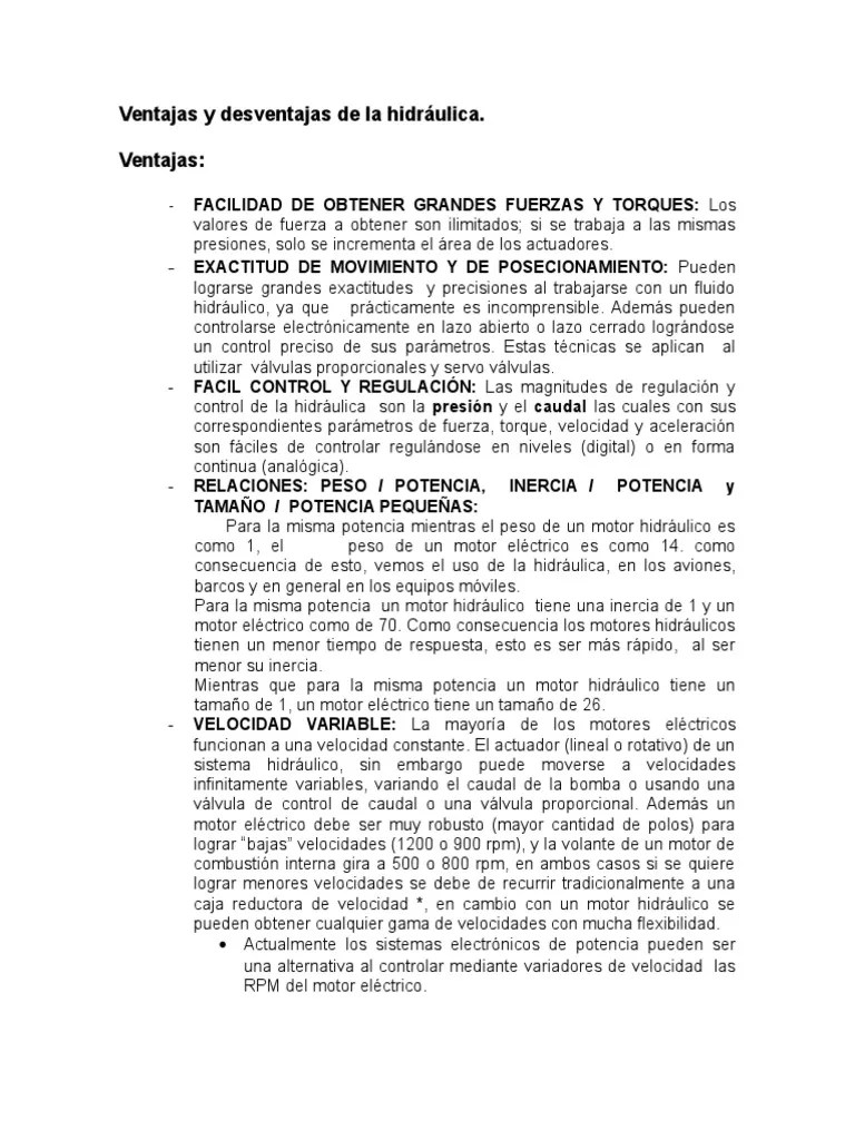Ventajas y Desventajas de La HidrÃ¡ulica