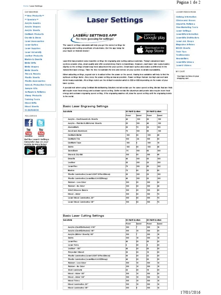 Laser Settings Engraving Laser Free 30day Trial Scribd