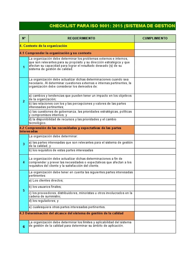 Checklist Iso 9001 2015