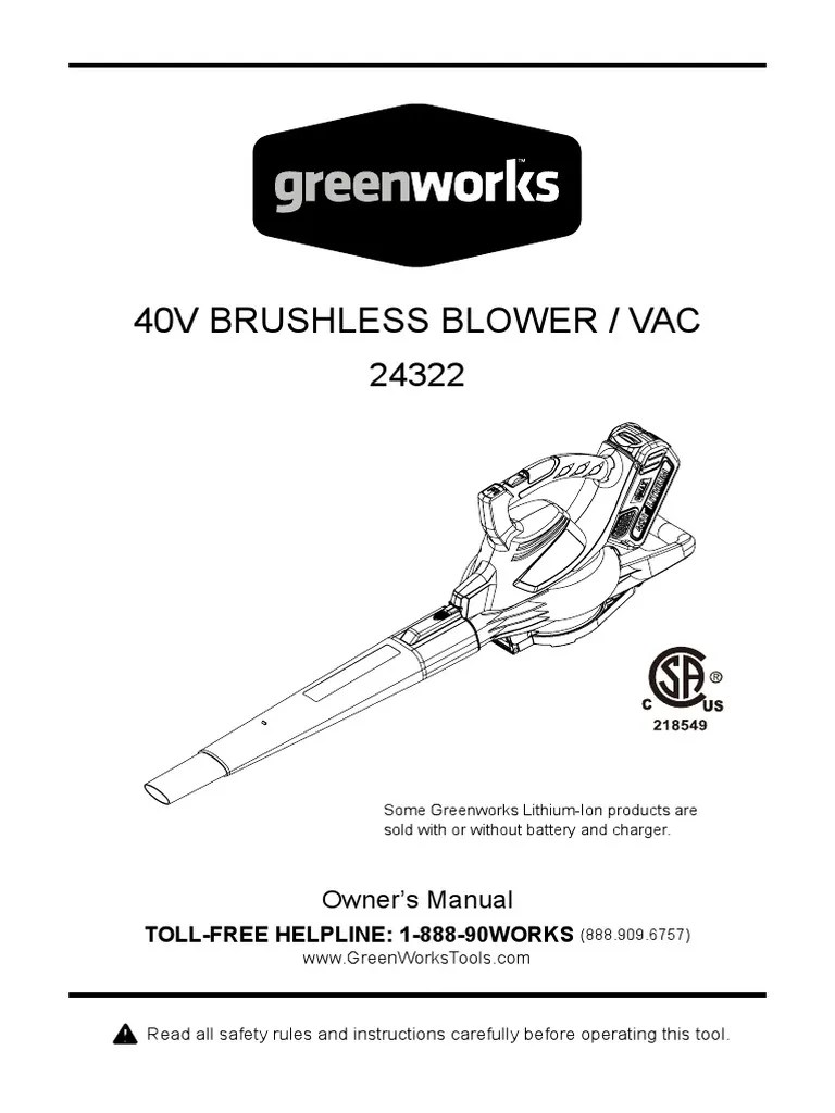 Greenworks Blower Manual Battery (Electricity) Battery Charger