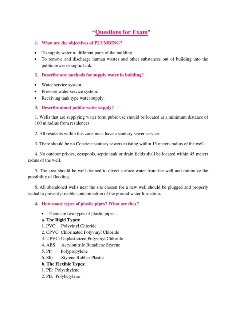 Questions and Answers Plumbing | Polyvinyl Chloride | Sanitary Sewer