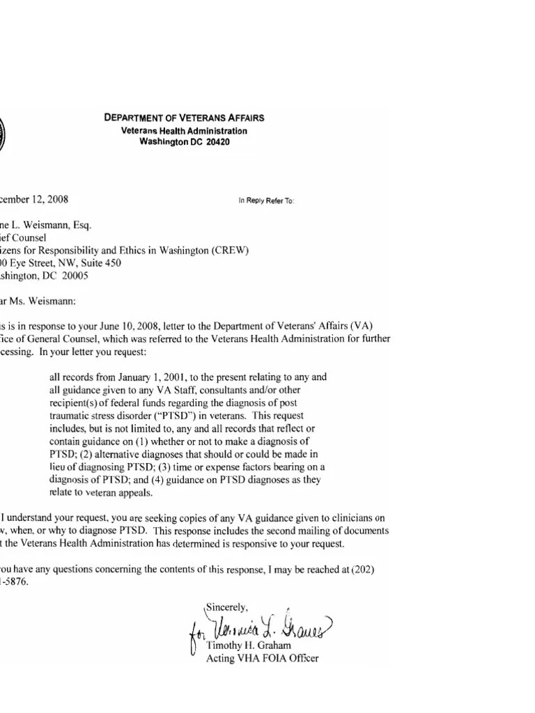 CREW: Department of Veterans Affairs: Regarding PTSD Diagnosis: Cover