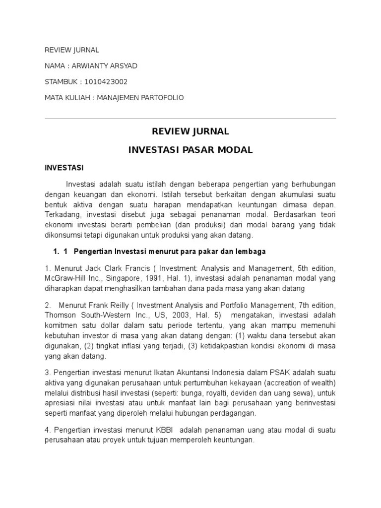 Review Jurnal Investasi Pasar Modal PDF