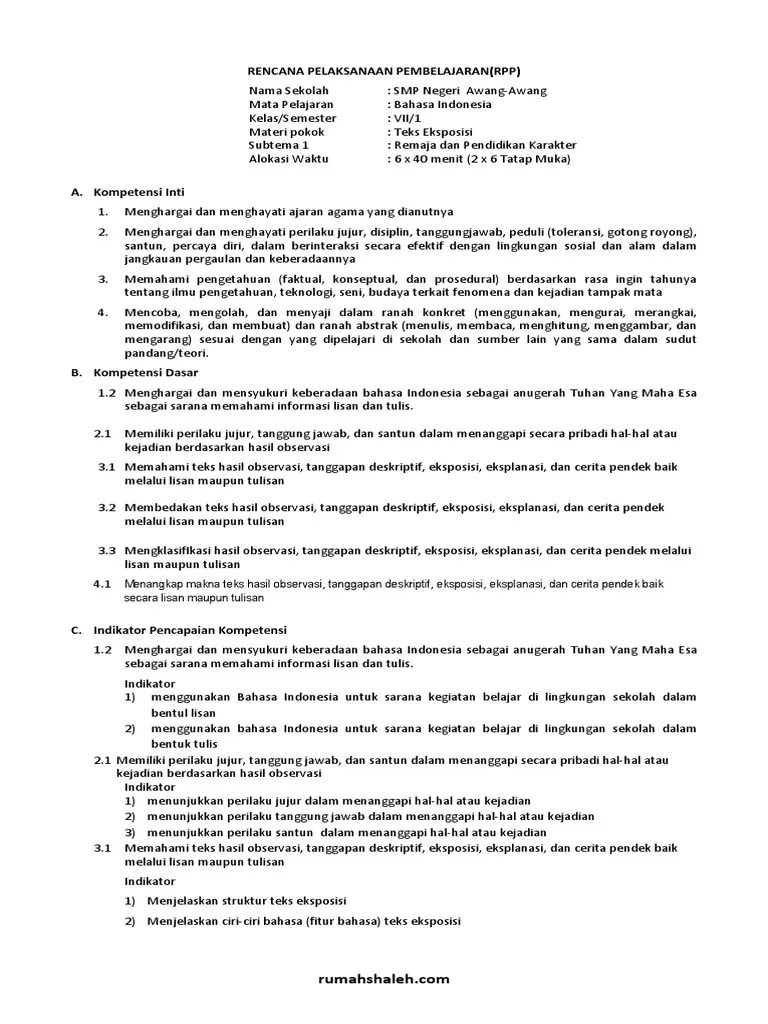 Contoh RPP Teks Eksposisi SMP Kelas 7 PDF