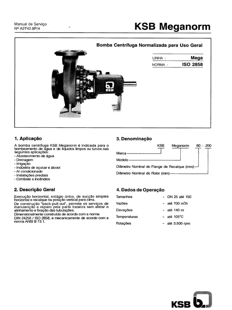 Bombas de Agua KSB Manual de Serviço