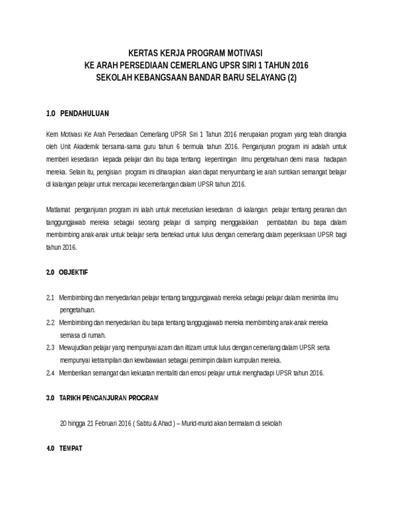 kertas kerja motivasi tahun 6