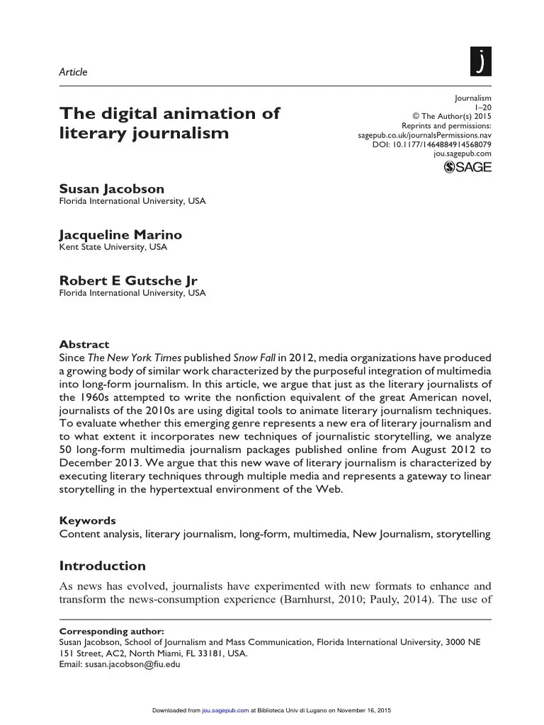 Literary Journalism PDF Journalism Narration