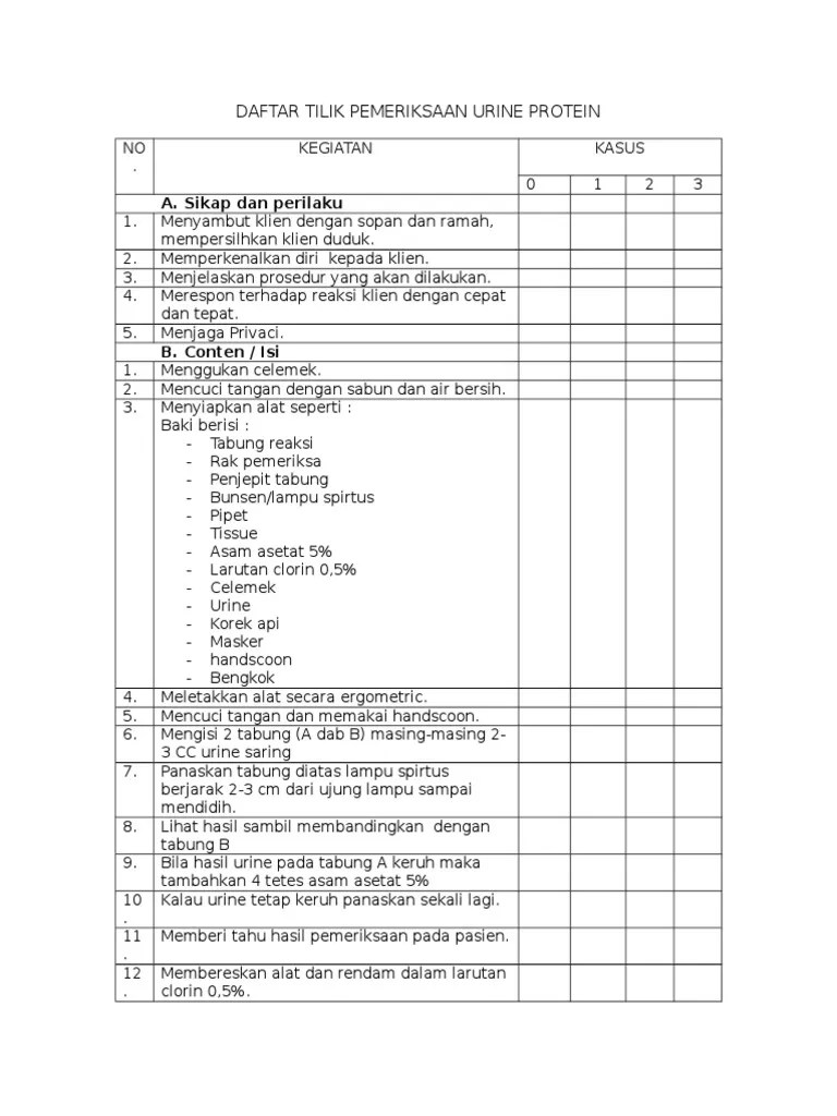 Daftar Tilik Pemeriksaan Urine Protein
