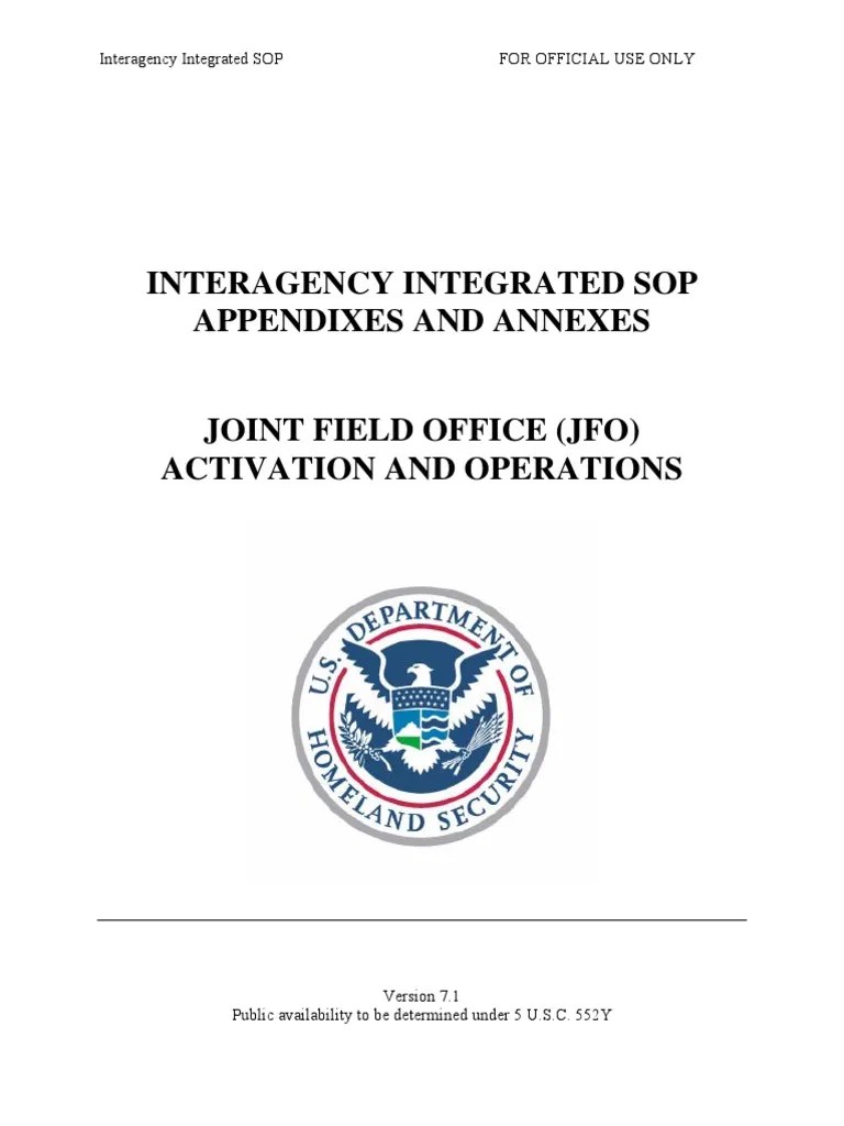 Interagency Integrated (SOP) Joint Field Office (JFO) Activation