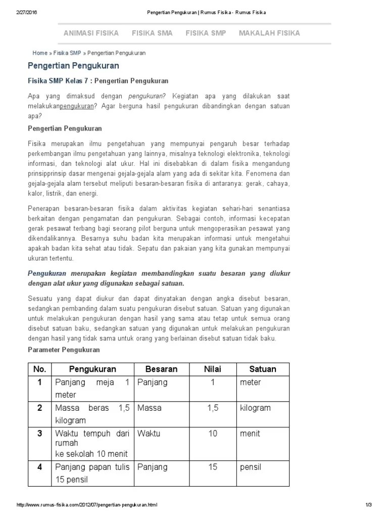 Pengertian Pengukuran - Rumus Fisika - Rumus Fisika | PDF