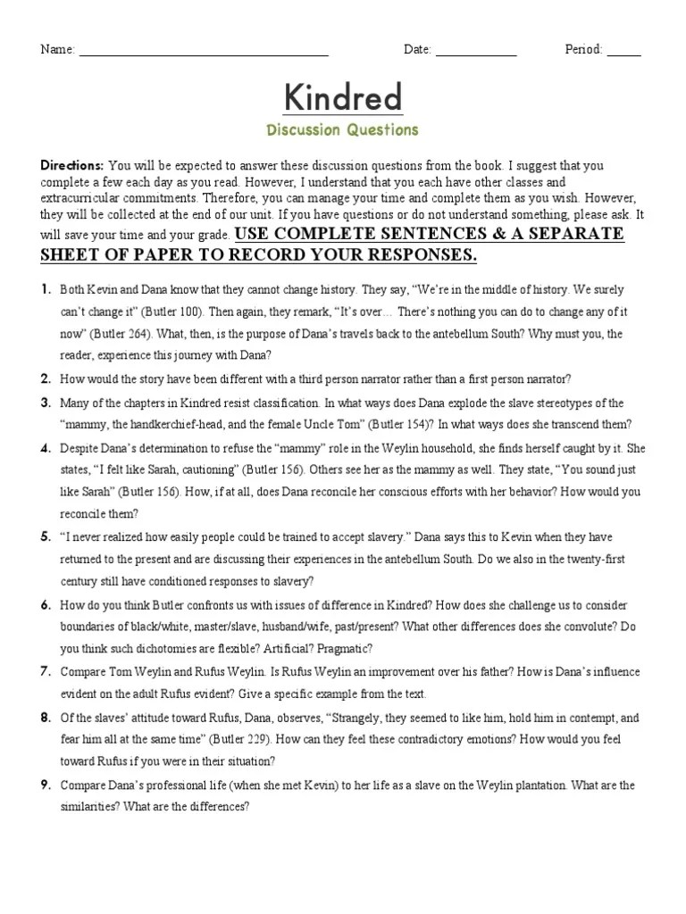 kindred discussion questions Psychology & Cognitive Science