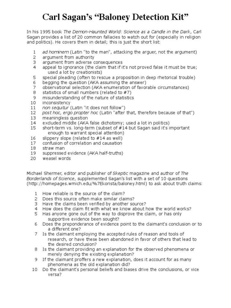Sagans Baloney Detection Kit PDF