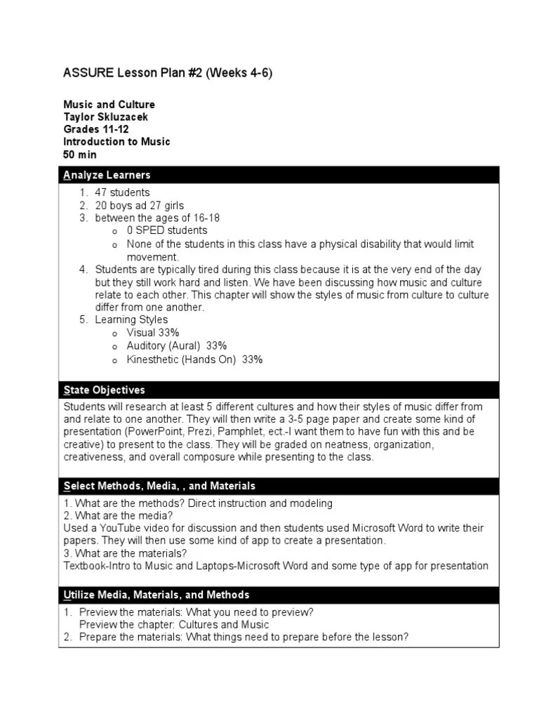 assure lesson plan 2 Learning Styles Lesson Plan Free 30day Trial Scribd