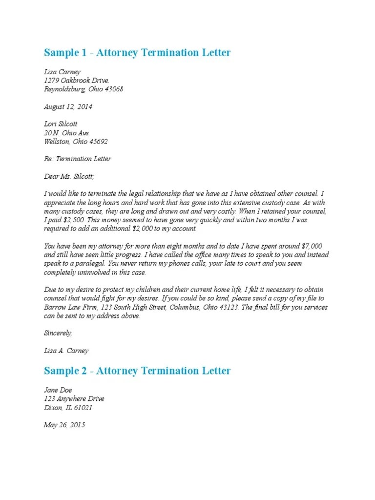 Sample Letter to Terminate Attorney | Lawyer | Practice Of Law