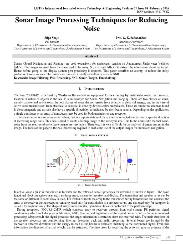Sonar Image Processing Techniques for Reducing Noise. Sonar Algorithms