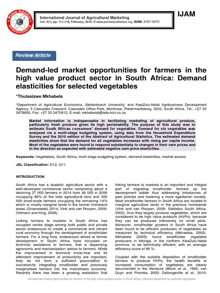 DemandLed Market Opportunities For Farmers in The High Value Product