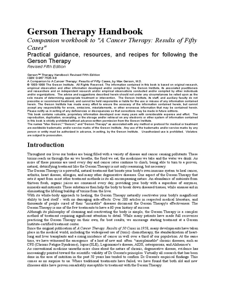 Max Gerson Gerson Therapy Handbook. Companion Workbook PDF