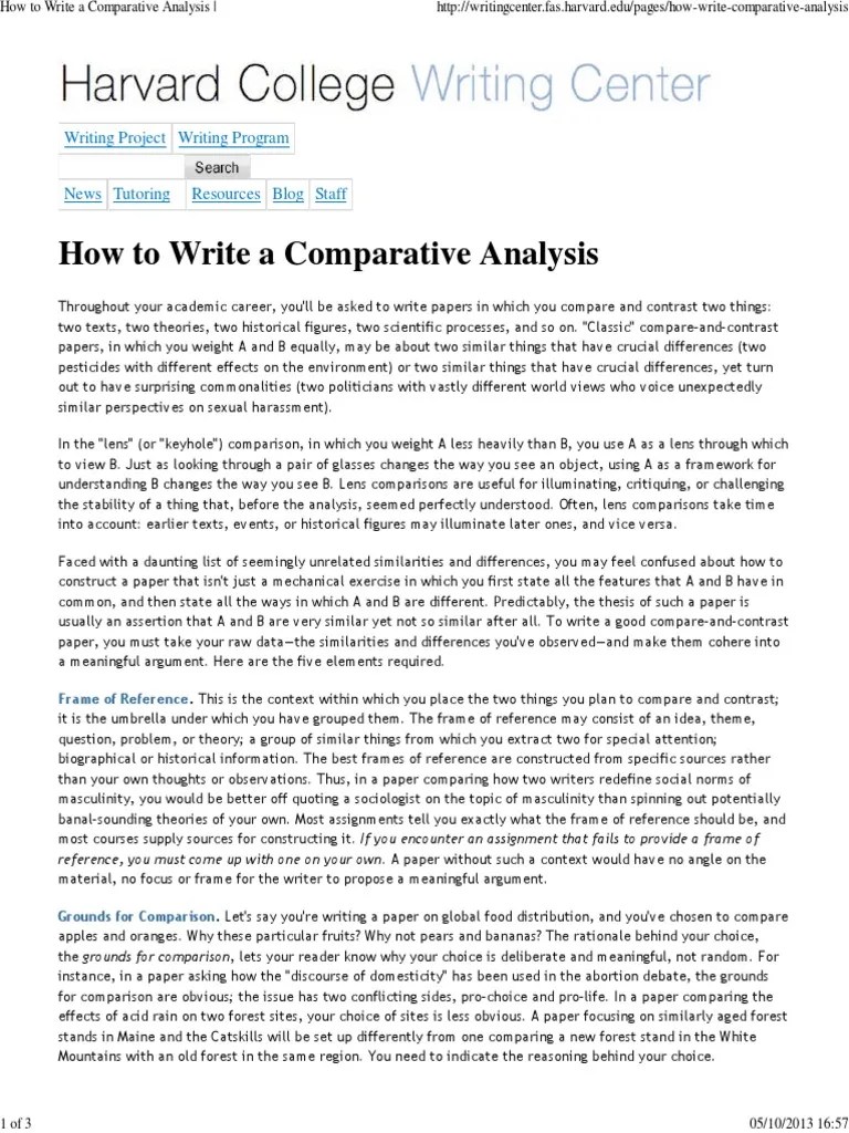 Harvard's How to Write a Comparative Analysis Argument Theory