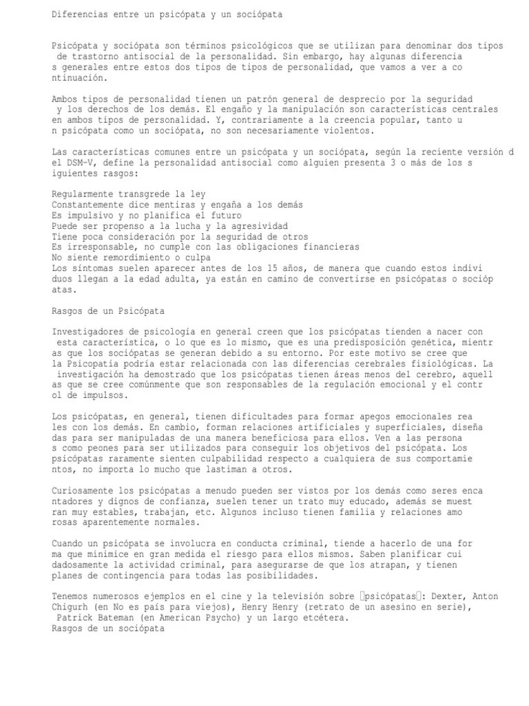 Diferencias Entre Un Psicópata y Un Sociópata Desorden de