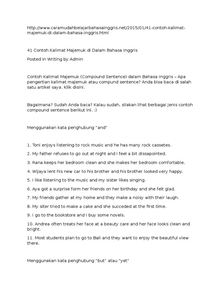 41 Contoh Kalimat Majemuk Di Dalam Bahasa Inggris | PDF