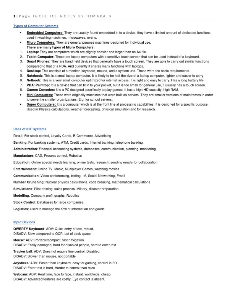 Cambridge IGCSE ICT Revision Notes SlideShare
