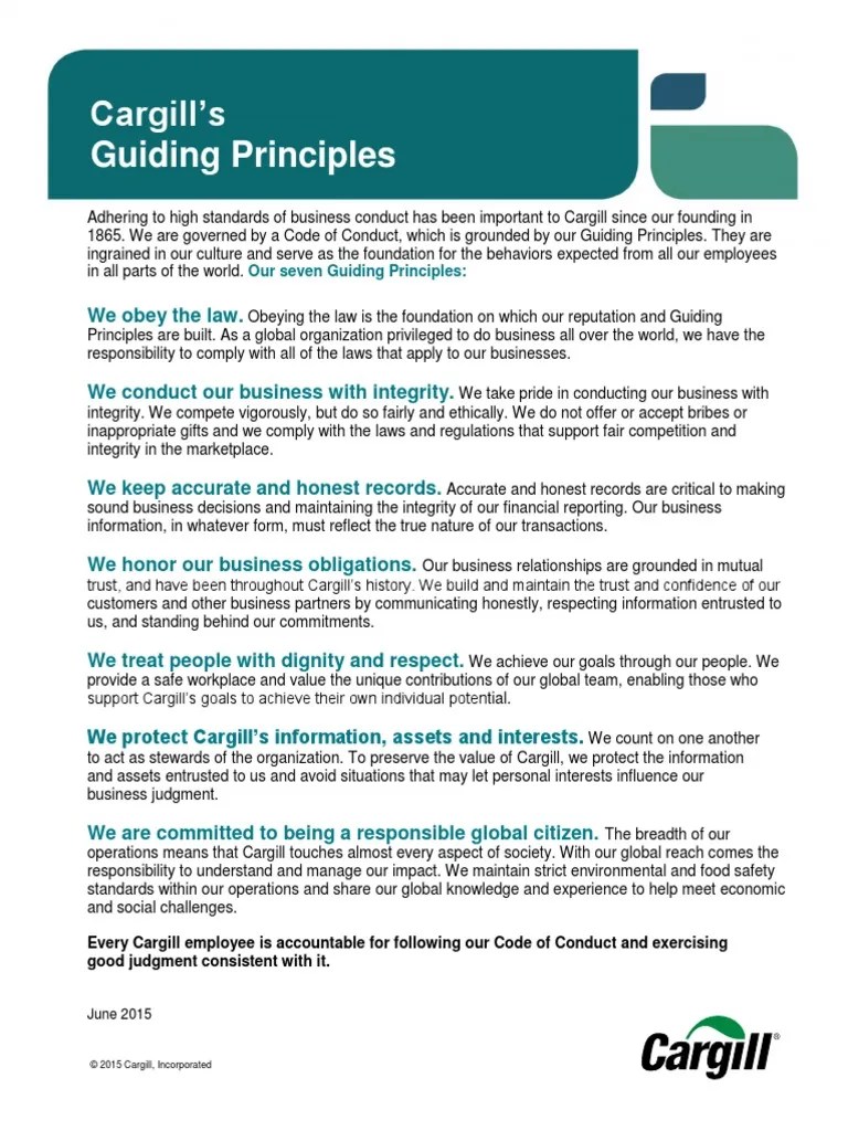 Cargill Guiding Principles Integrity Reputation