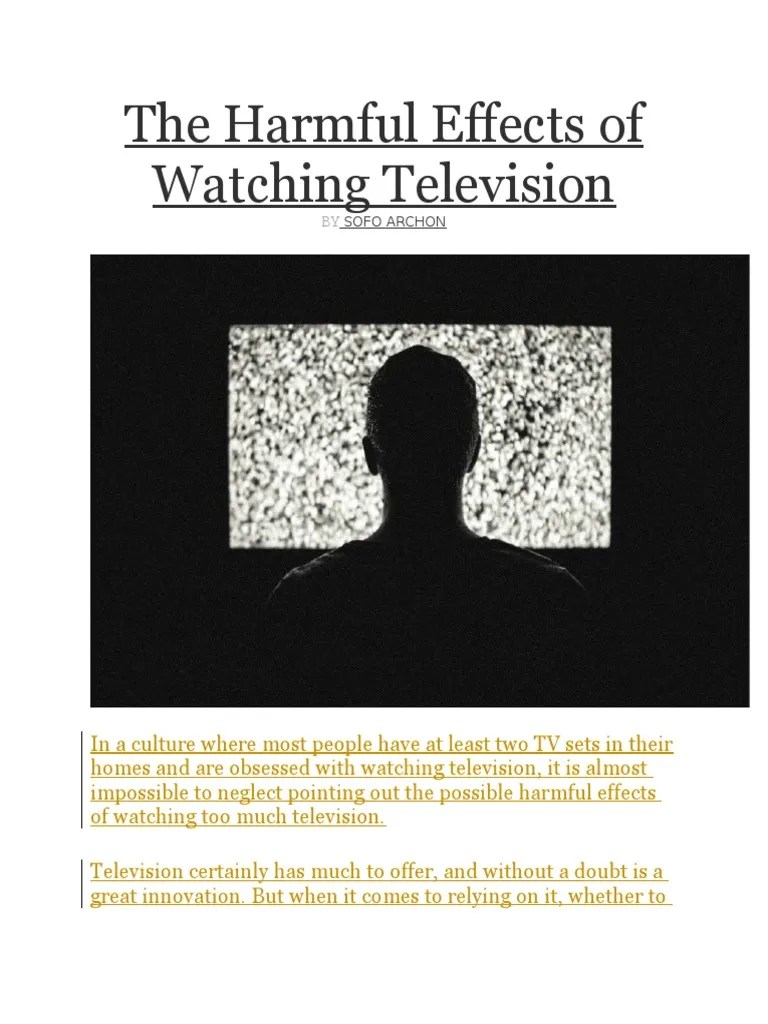The Harmful Effects of Watching Television Adolescence Obesity
