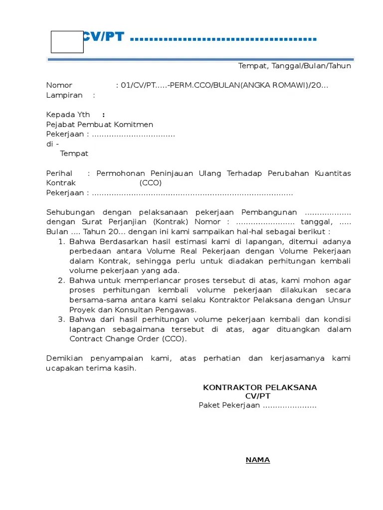 Contoh Surat Permohonan CCO Kontraktor | PDF