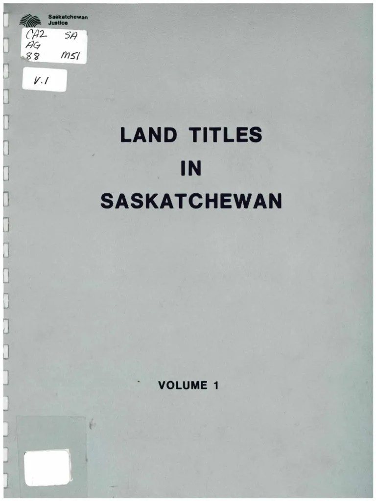 Land Titles IN Saskatchewan