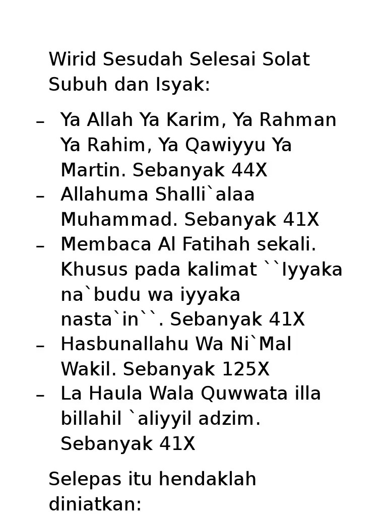 Wirid Sesudah Selesai Solat Subuh Dan Isyak | PDF
