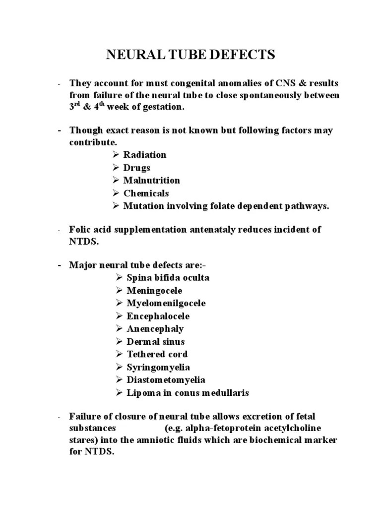 NEURAL TUBE DEFECTS Medical Specialties Nervous System