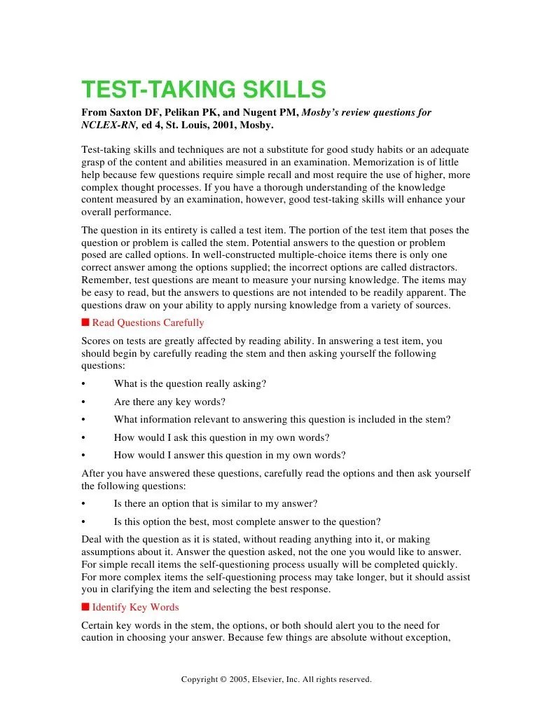 Test Taking Skills | Question | Multiple Choice