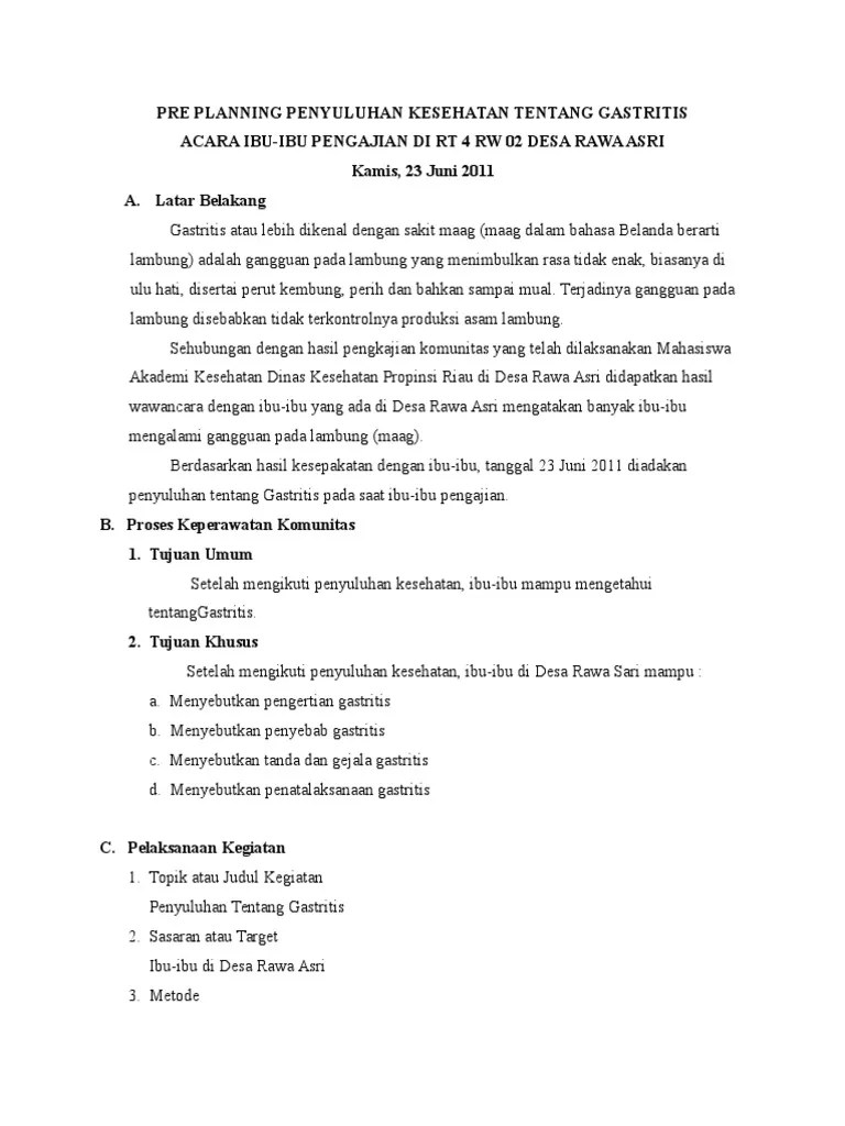 Contoh Pre Planning Penyuluhan | PDF