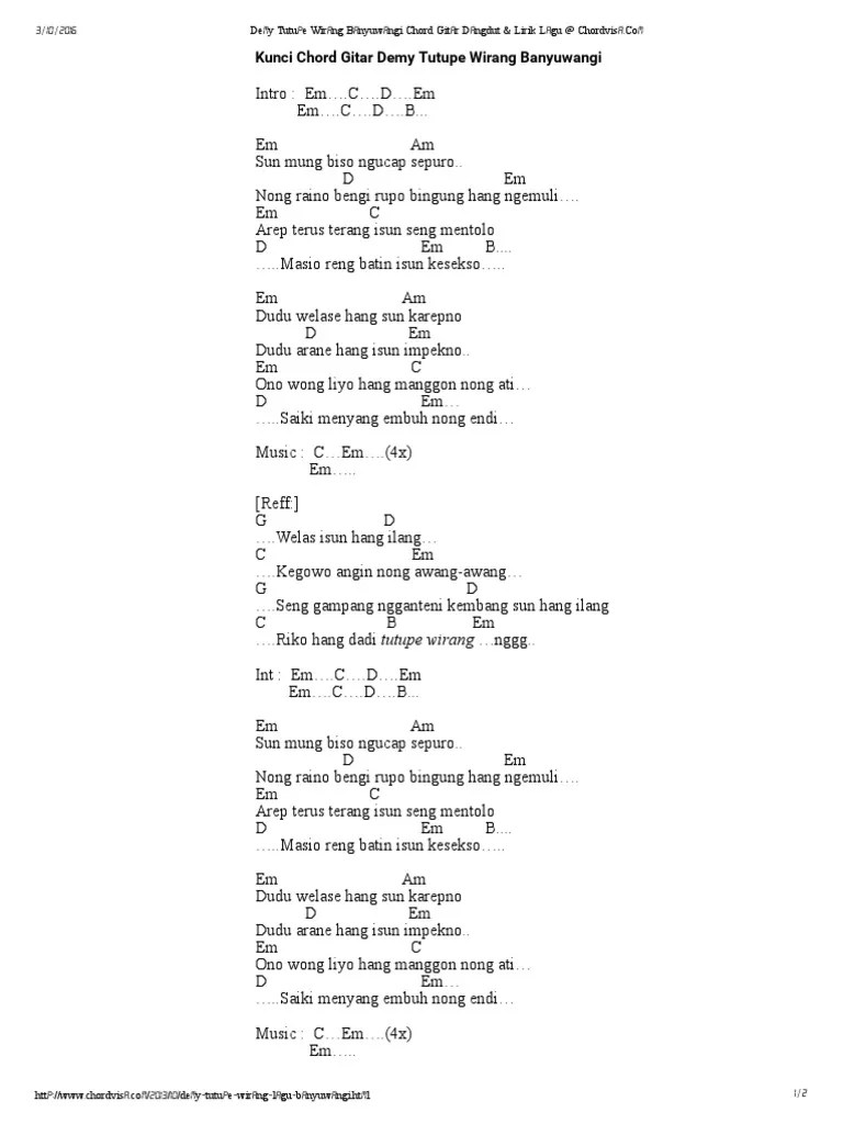 Demy Tutupe Wirang Banyuwangi Chord Gitar Dangdut & Lirik Lagu Chordvisa