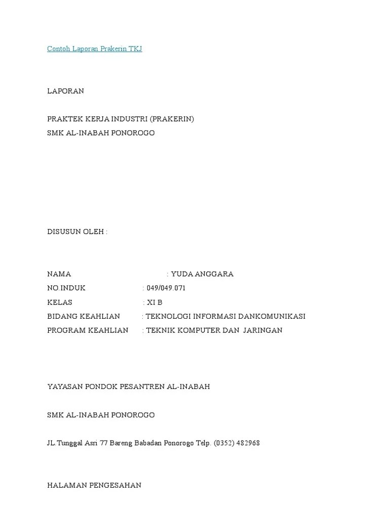 Contoh Laporan Prakerin TKJ