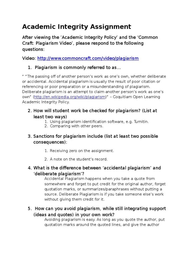 academic integrity assignment Academic Integrity Plagiarism