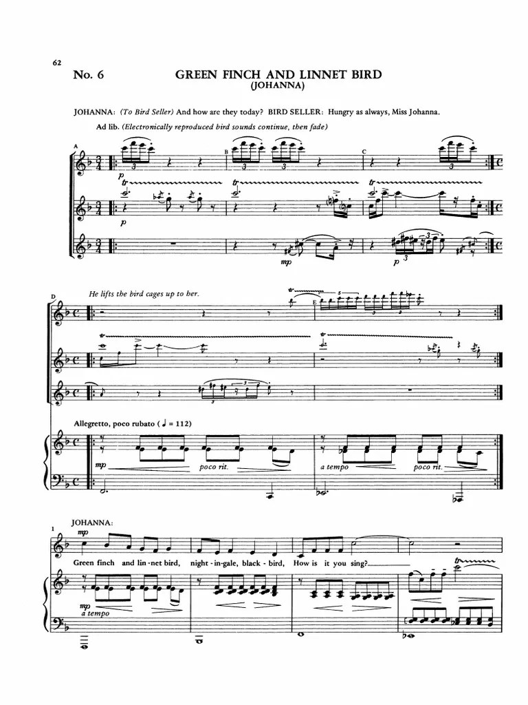 Sweeney Todd Green Finch And Bird Sheet Music In Pdf Format