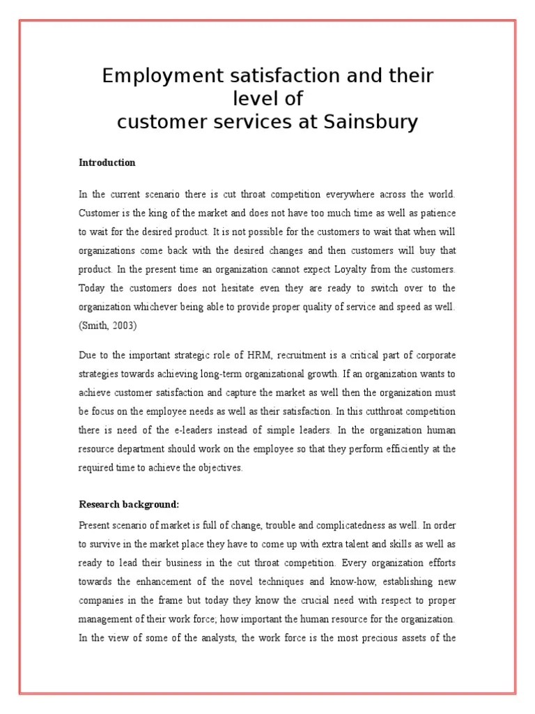 Proposal About Sainsbury Job Satisfaction Employment