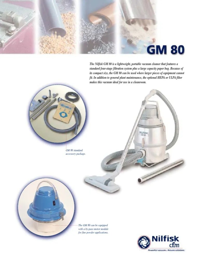 The Nilfisk GM 80 is a lightweight, portable vacuum cleaner that