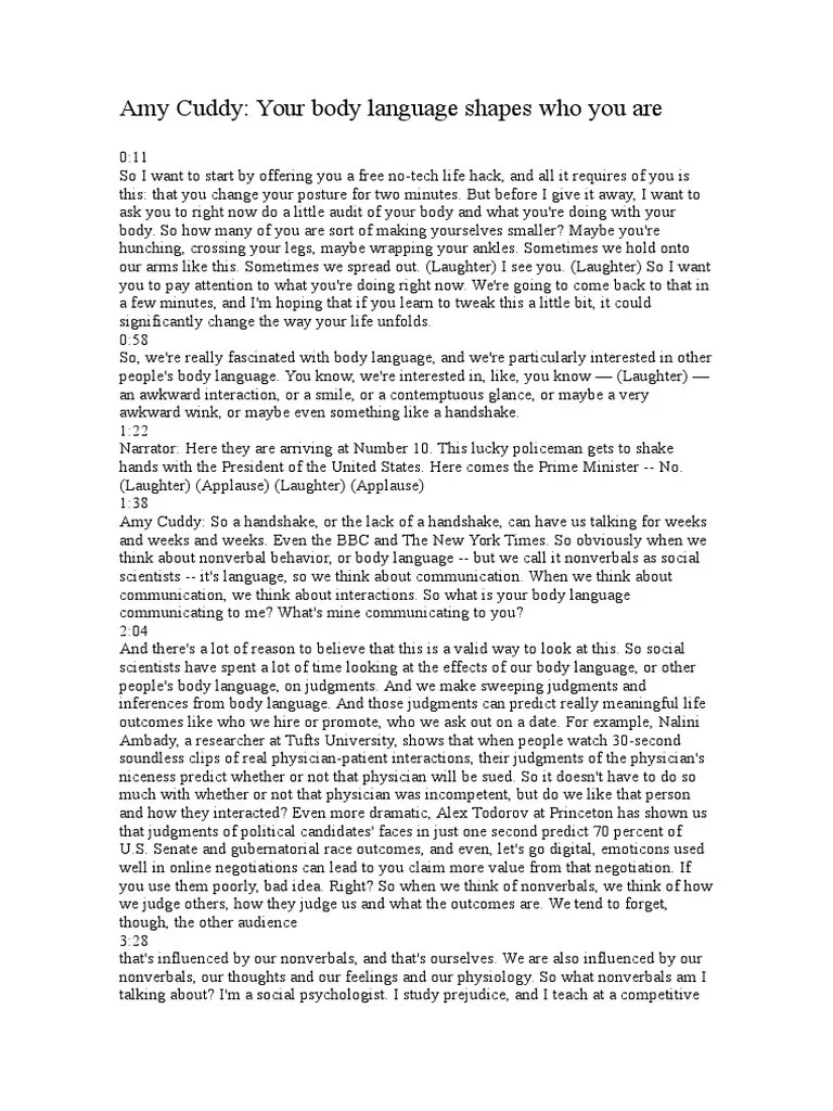 Amy Cuddy Nonverbal Communication Body Language Free