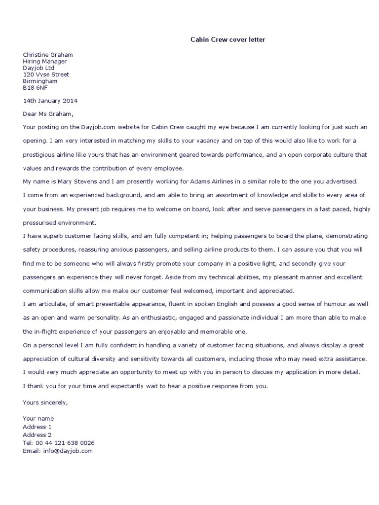 Cabin Crew Cover Letter Flight Attendant Business