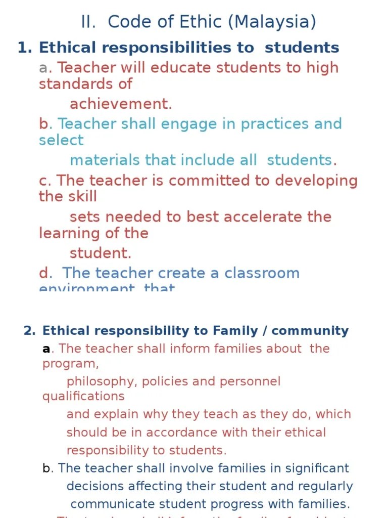 Malaysia Professionalism Teacher Code of Ethics Teachers