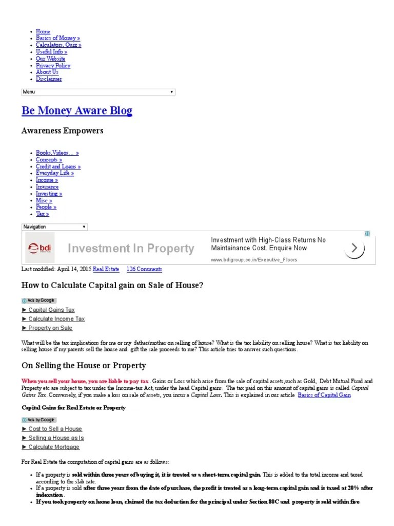 How to Calculate Capital Gain on Sale of House_ _ Be Money