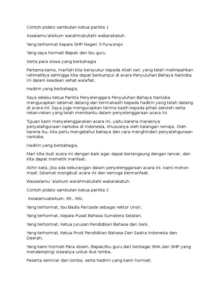 Contoh Pidato Sambutan Ketua Panitia 1 | PDF