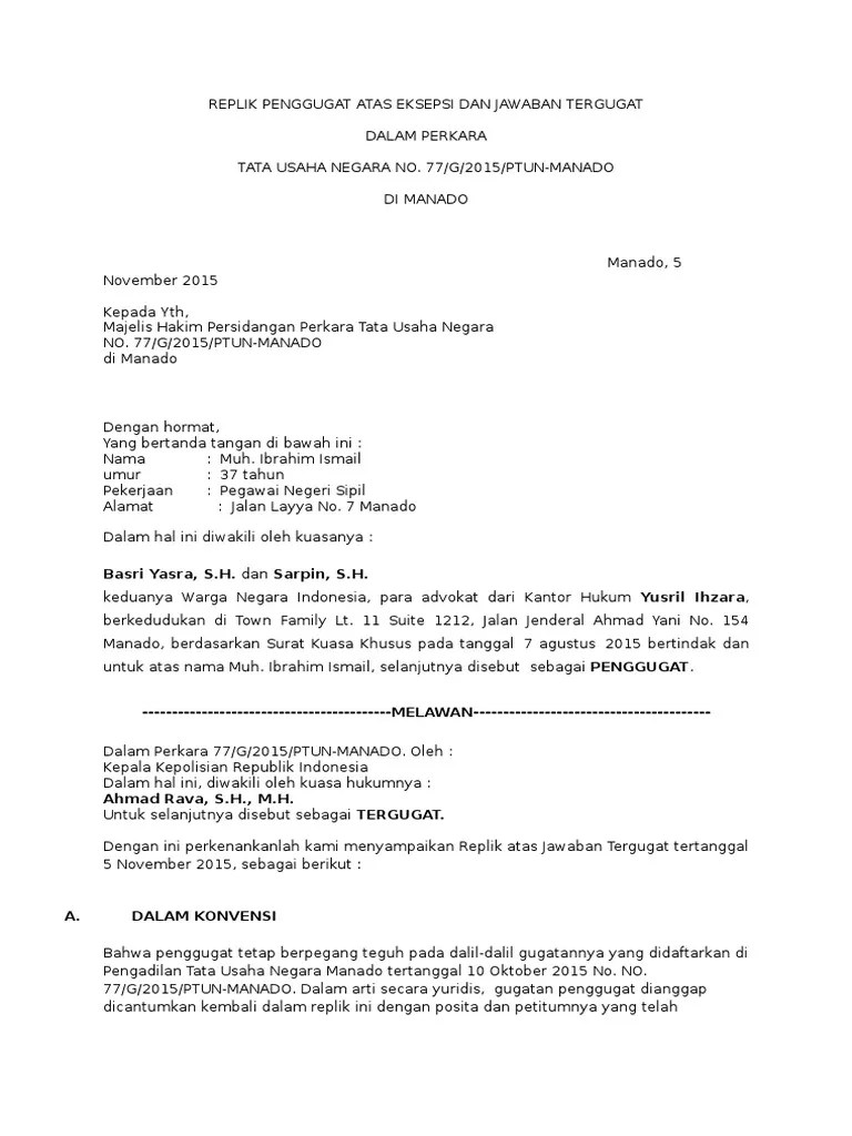 Written by pengadilan tata usaha negara palembang. 14 Contoh Surat Jawaban Gugatan Di Ptun