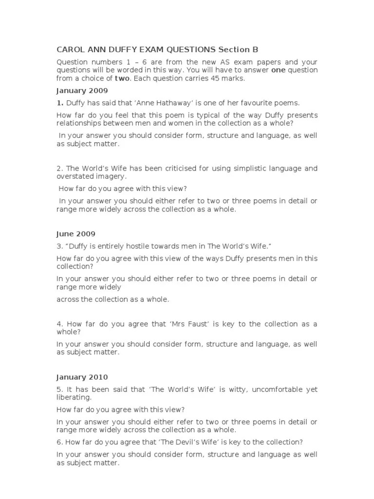 Exam Questions Poetry Fiction & Literature