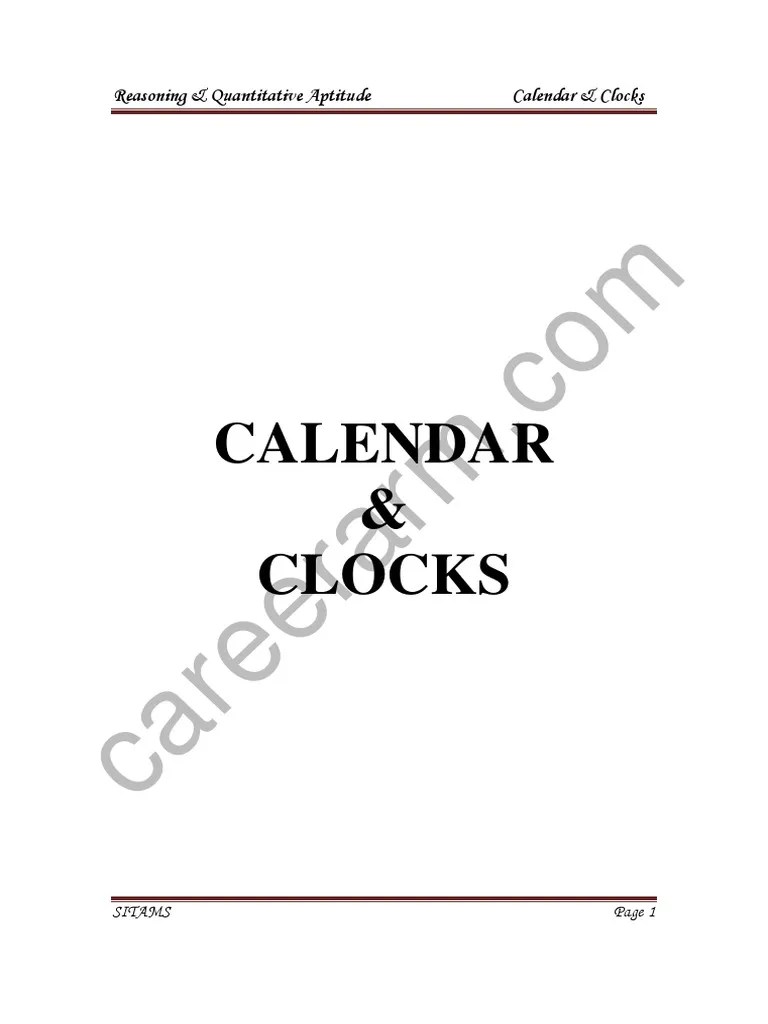 Calendar Problems PDF Clock Time